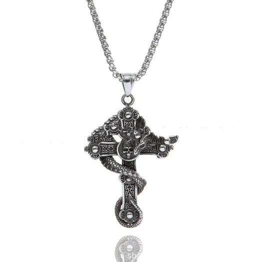 Stainless Steel Dragon Cross Pendant Necklace